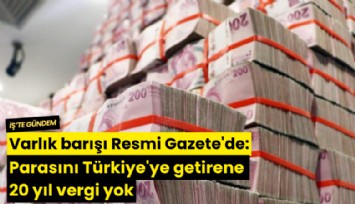 Varlık barışı Resmi Gazete'de: Parasını Türkiye'ye getirene 20 yıl vergi yok
